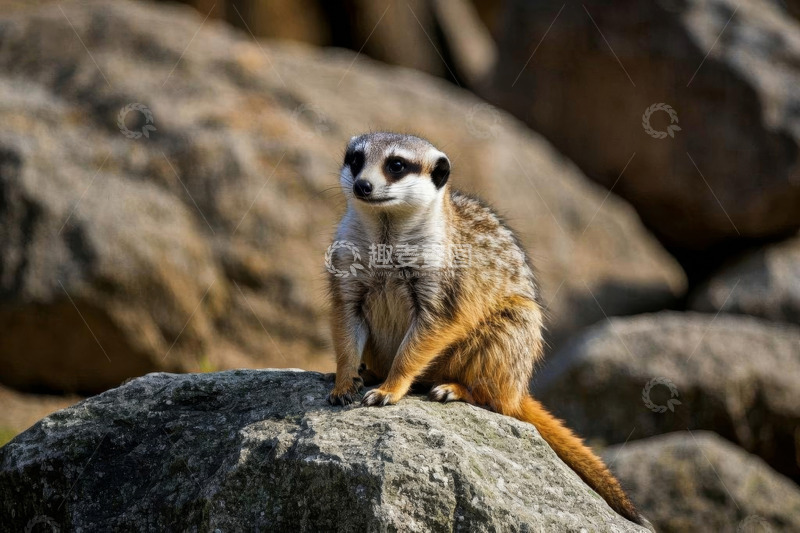 高清大图下载【趣麦麦图】岩石上坐着的猫鼬素材