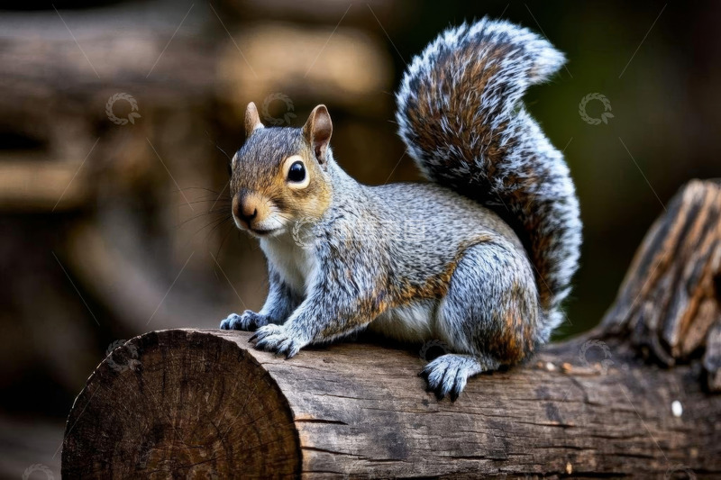 高清大图下载【趣麦麦图】松鼠站立在木头上的特写