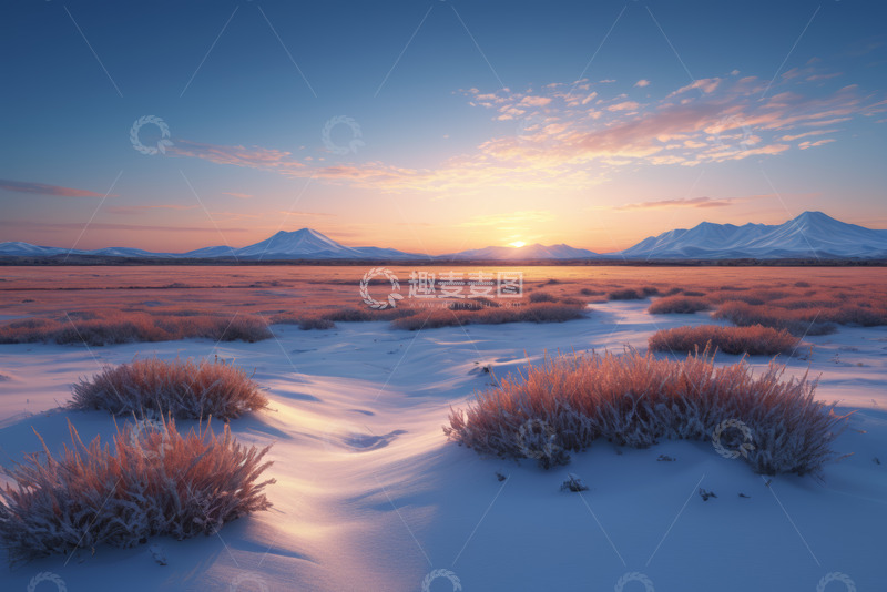 高清大图下载【趣麦麦图】雪地上的日出自然风光