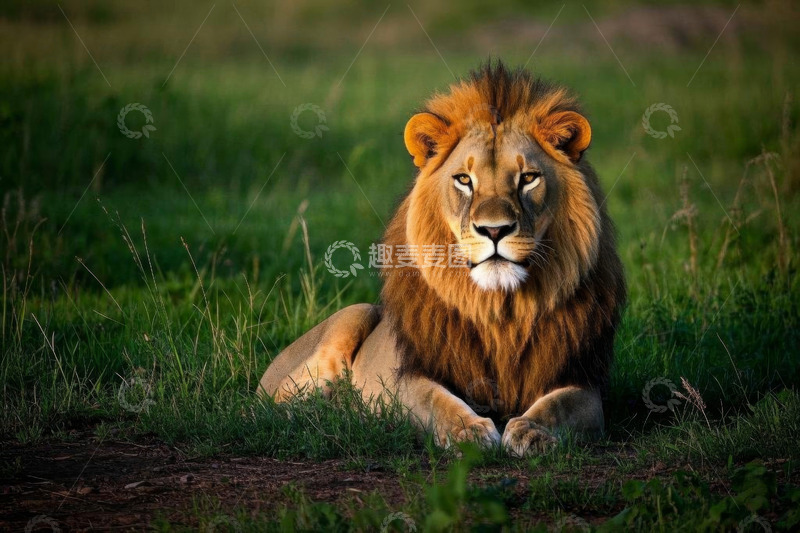 高清大图下载【趣麦麦图】草原上休憩的雄狮