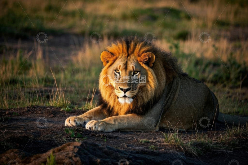 高清大图下载【趣麦麦图】草原上休憩的雄狮