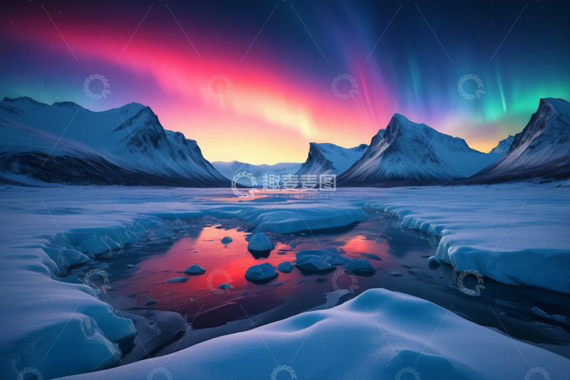 高清大图下载【趣麦麦图】北极雪山极光自然风光