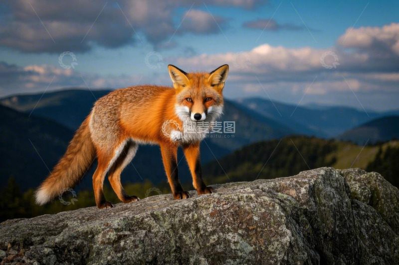 高清大图下载【趣麦麦图】岩石上站立的野生狐狸
