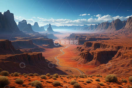 沙漠峡谷蜿蜒公路风景