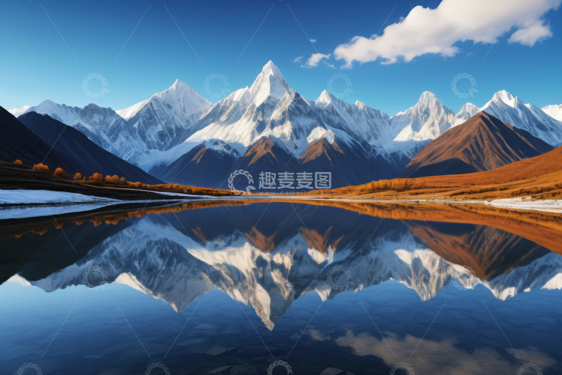 高清大图下载【趣麦麦图】雪山湖泊自然风光全景
