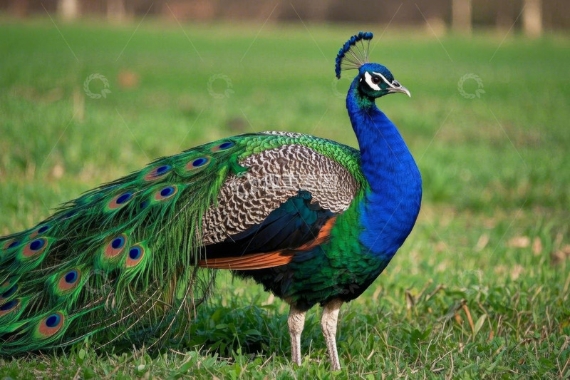 高清大图下载【趣麦麦图】草地上站立的孔雀