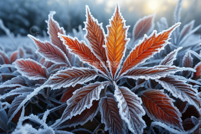 高清大图下载【趣麦麦图】覆霜红叶特写
