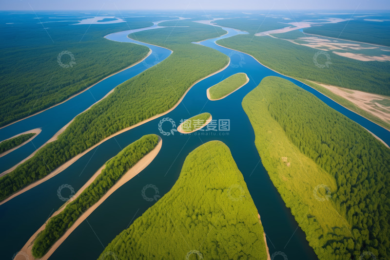 高清大图下载【趣麦麦图】河流森林鸟瞰全景