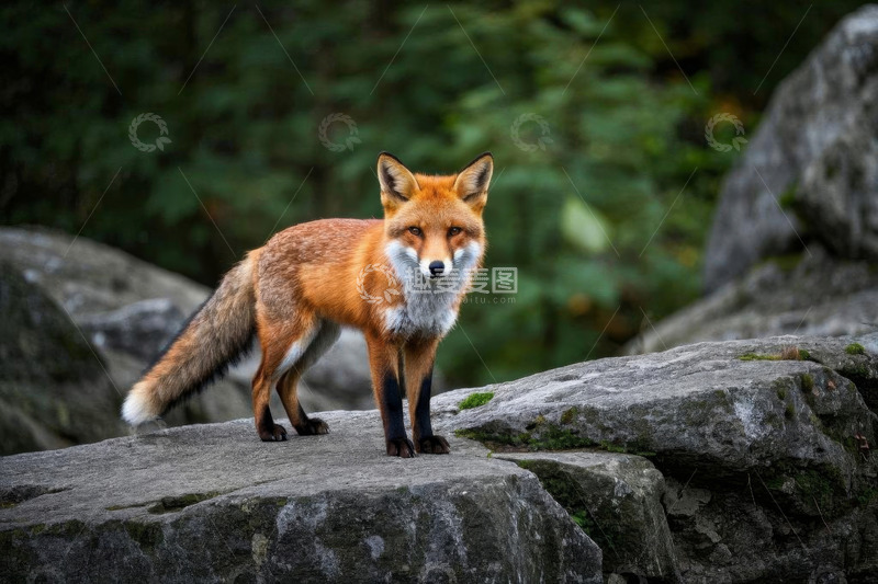 高清大图下载【趣麦麦图】岩石上站立的野生狐狸