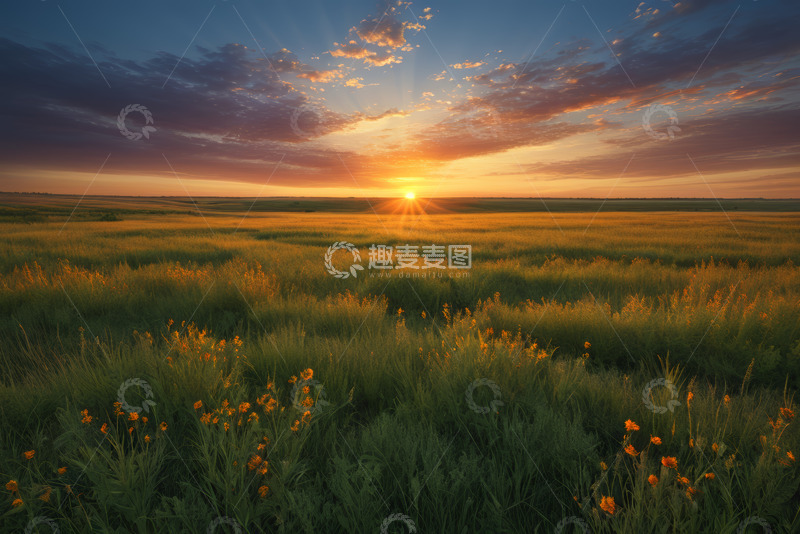 高清大图下载【趣麦麦图】草原日出自然风景