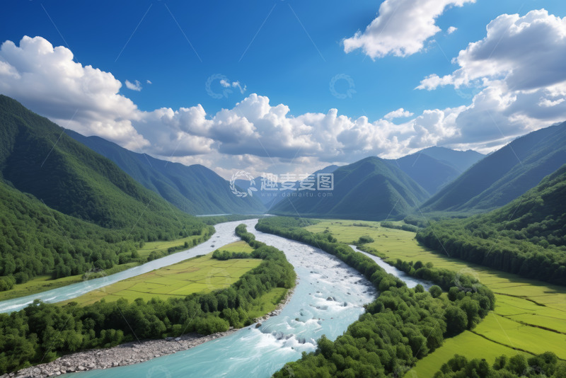 高清大图下载【趣麦麦图】山谷河流森林自然风光全景