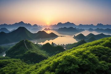 山水间日出自然风光