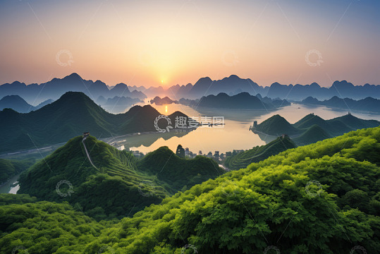 山水间日出自然风光