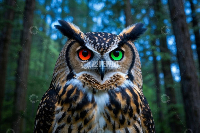 高清大图下载【趣麦麦图】森林中的猫头鹰特写