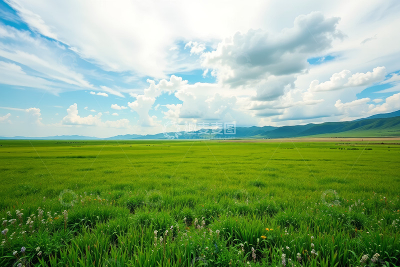 高清大图下载【趣麦麦图】广阔草原与蓝天白云风景