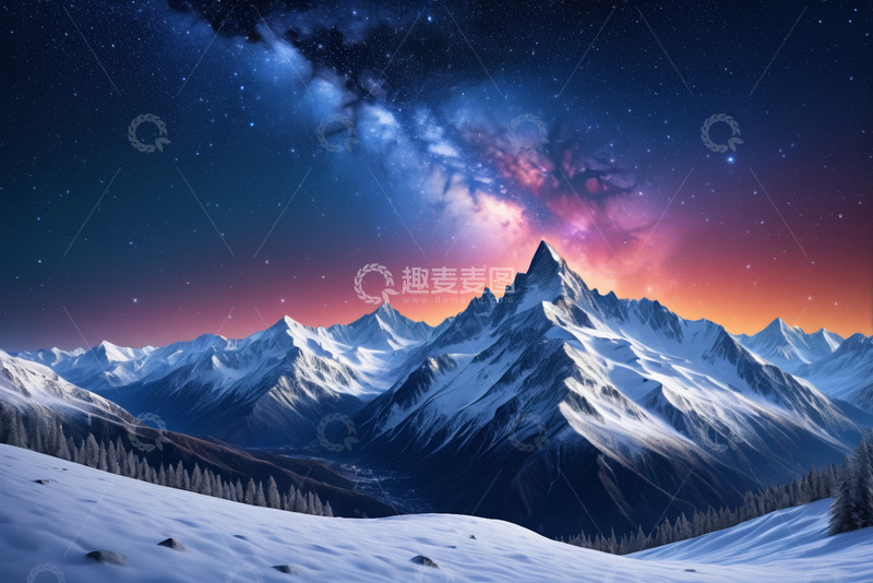 高清大图下载【趣麦麦图】星空下的雪山自然风光