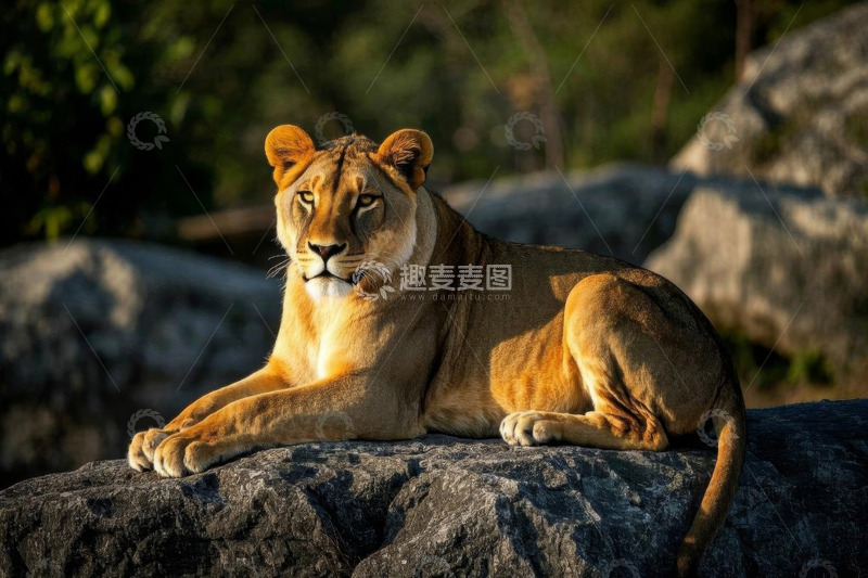 高清大图下载【趣麦麦图】岩石上休憩的母狮