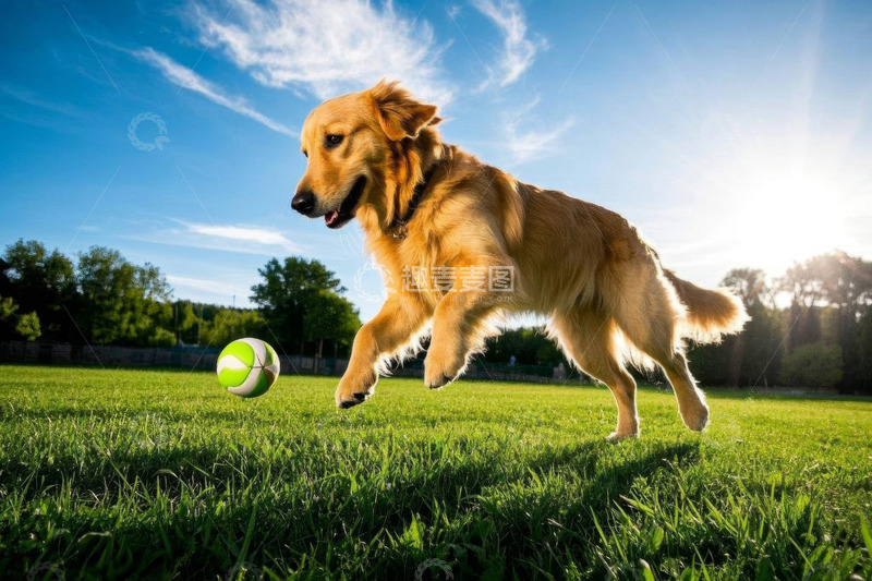 高清大图下载【趣麦麦图】草地上奔跑玩耍的金毛犬