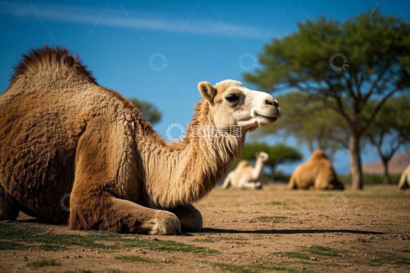 高清大图下载【趣麦麦图】沙漠中休憩的骆驼
