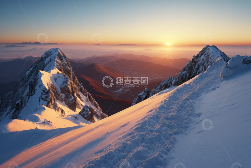 高清大图下载【趣麦麦图】雪山日出全景
