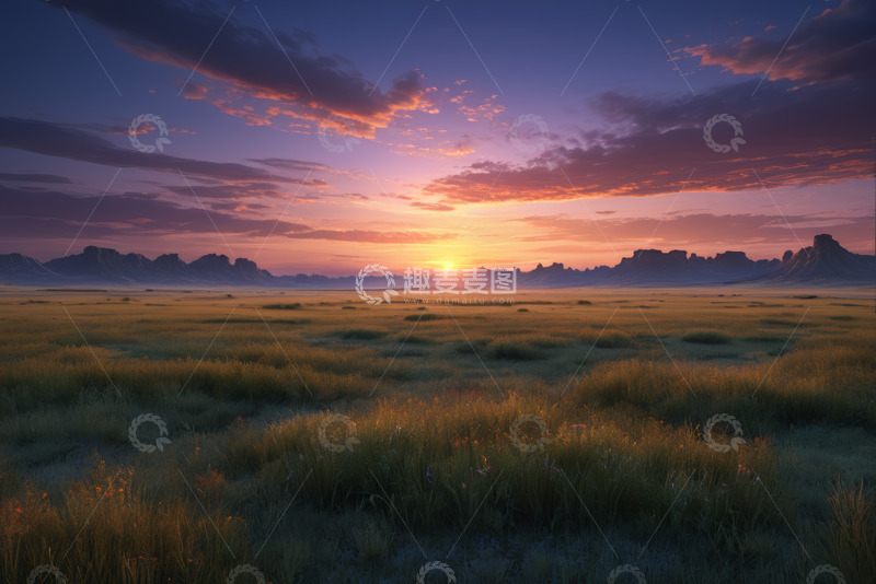 高清大图下载【趣麦麦图】草原日落全景自然风光