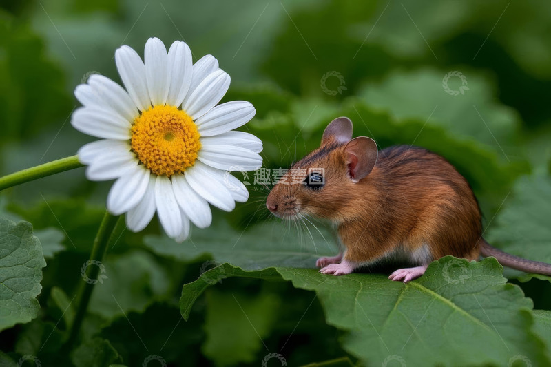 高清大图下载【趣麦麦图】小老鼠与雏菊微距特写