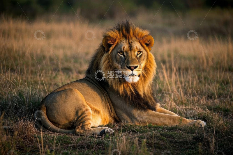 高清大图下载【趣麦麦图】草原上休憩的雄狮