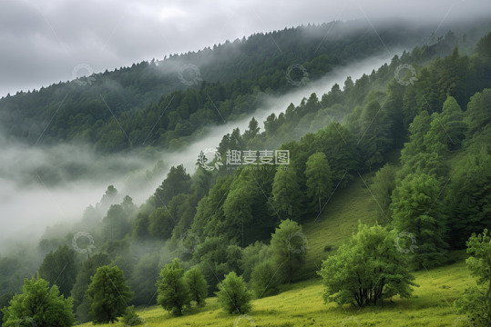 山间森林云雾缭绕景观