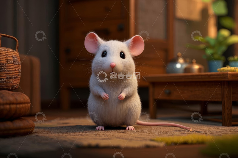 高清大图下载【趣麦麦图】室内可爱拟人化老鼠特写