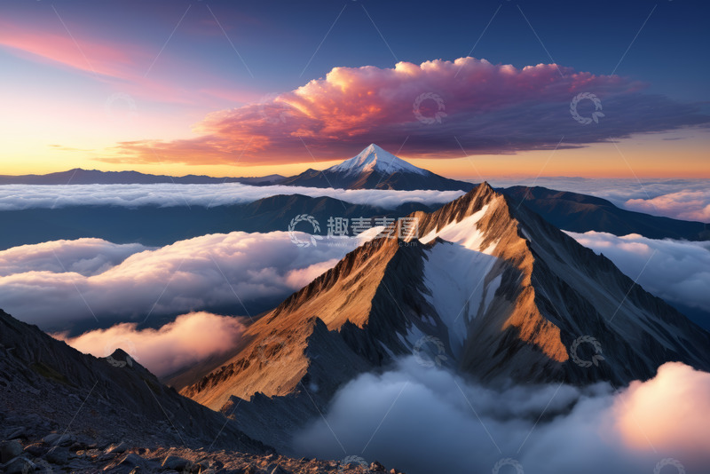 高清大图下载【趣麦麦图】壮丽云海中的雪山风光