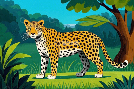 森林中的豹子插画