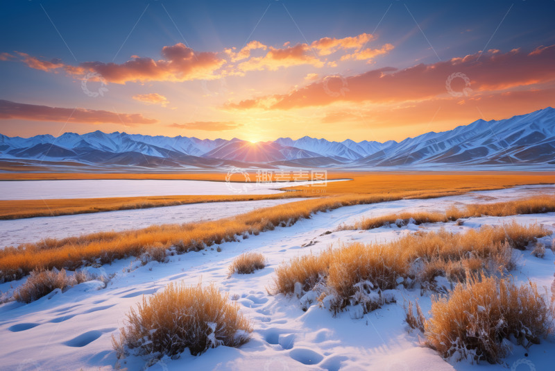 高清大图下载【趣麦麦图】雪山下的日出自然风光