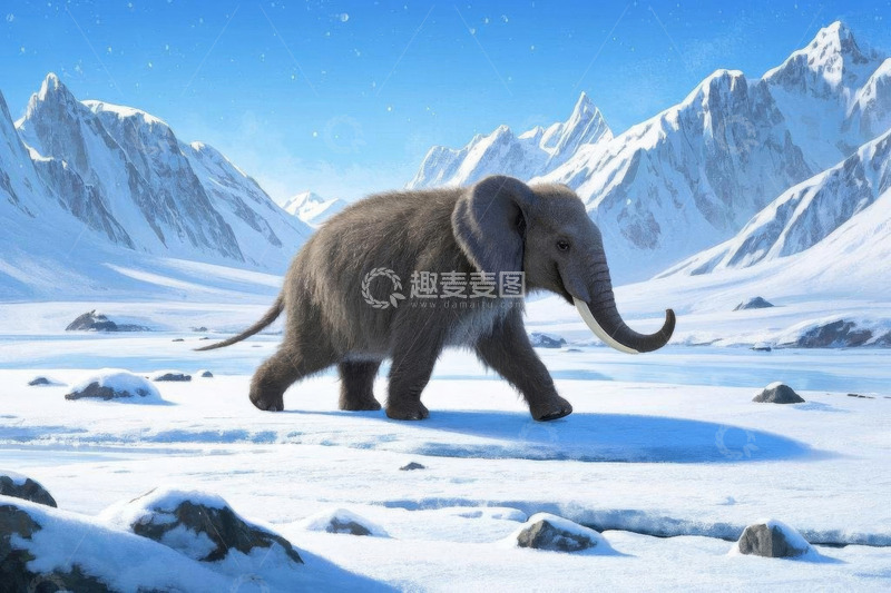 高清大图下载【趣麦麦图】雪地中行走的大象