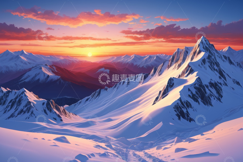 高清大图下载【趣麦麦图】雪山日出全景