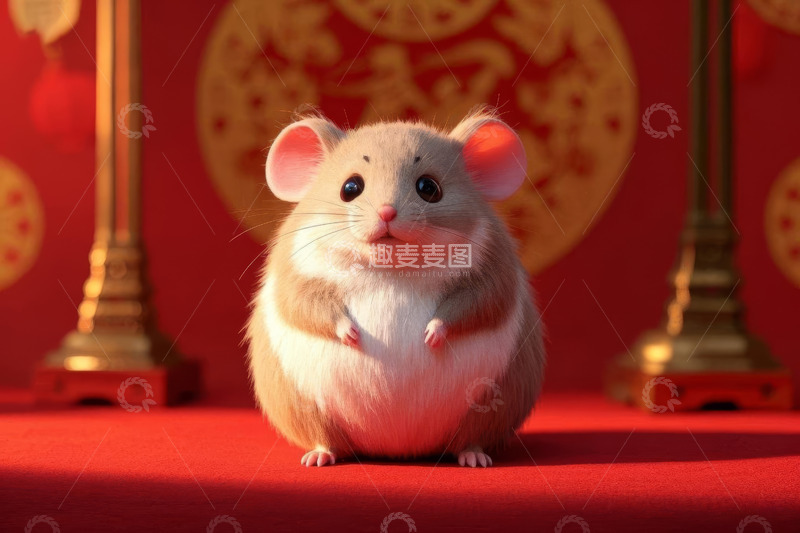 高清大图下载【趣麦麦图】红色背景前可爱站立小老鼠
