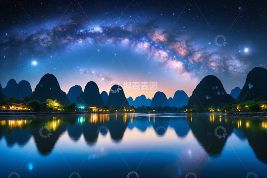 阳朔漓江夜景星空山水风光
