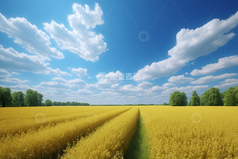 高清大图下载【趣麦麦图】金黄麦田与蓝天白云风景