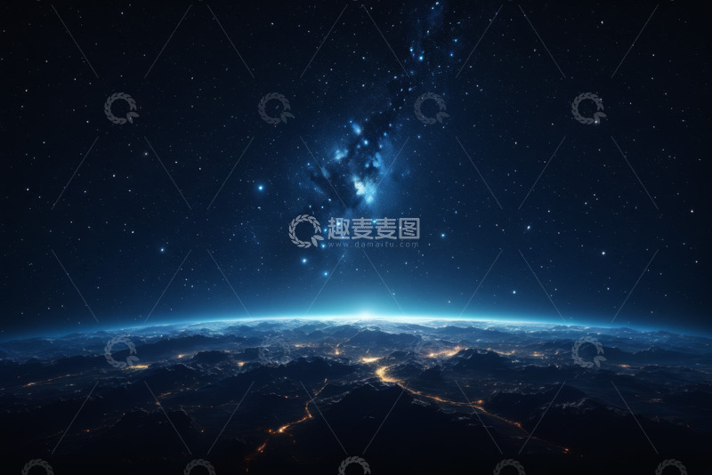 高清大图下载【趣麦麦图】地球夜景与星空宇宙画面