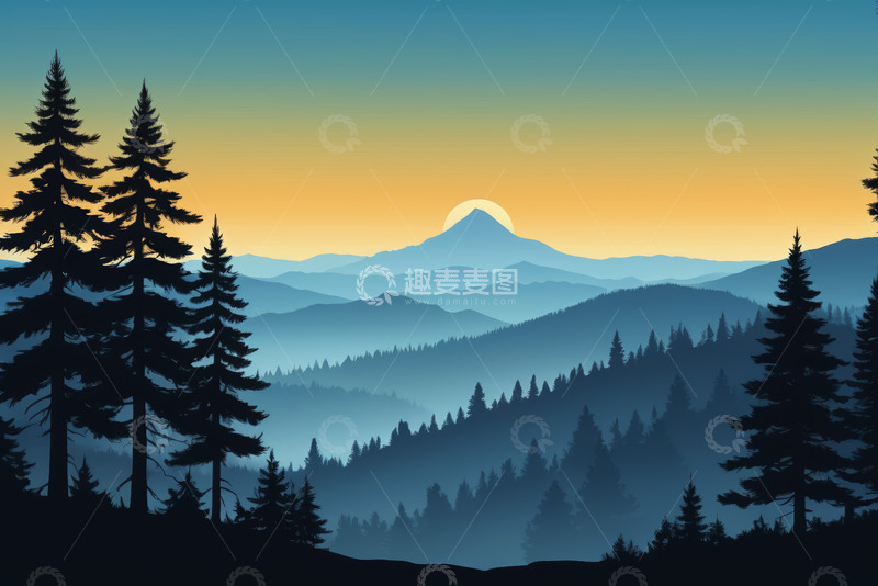 高清大图下载【趣麦麦图】山林日出自然风光