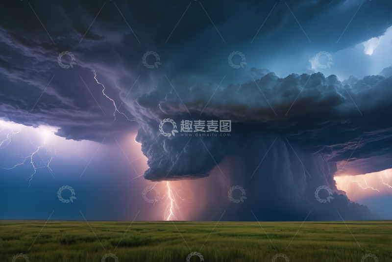 高清大图下载【趣麦麦图】草原上的雷暴天气景象