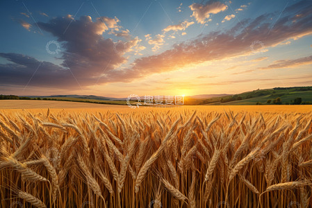 夕阳下的金黄小麦田