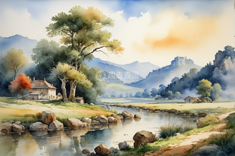 高清大图下载【趣麦麦图】乡村河畔自然风光