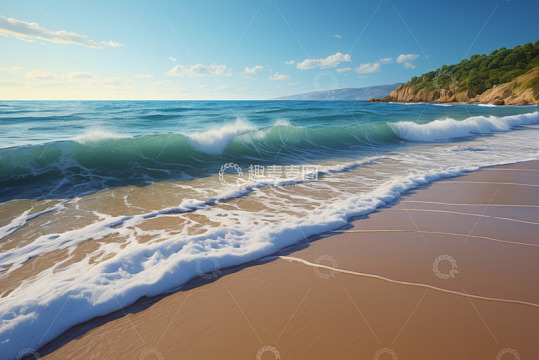 海浪拍打沙滩自然风光