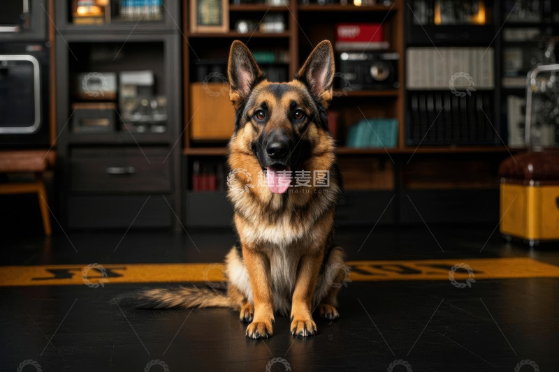高清大图下载【趣麦麦图】室内坐着的德国牧羊犬