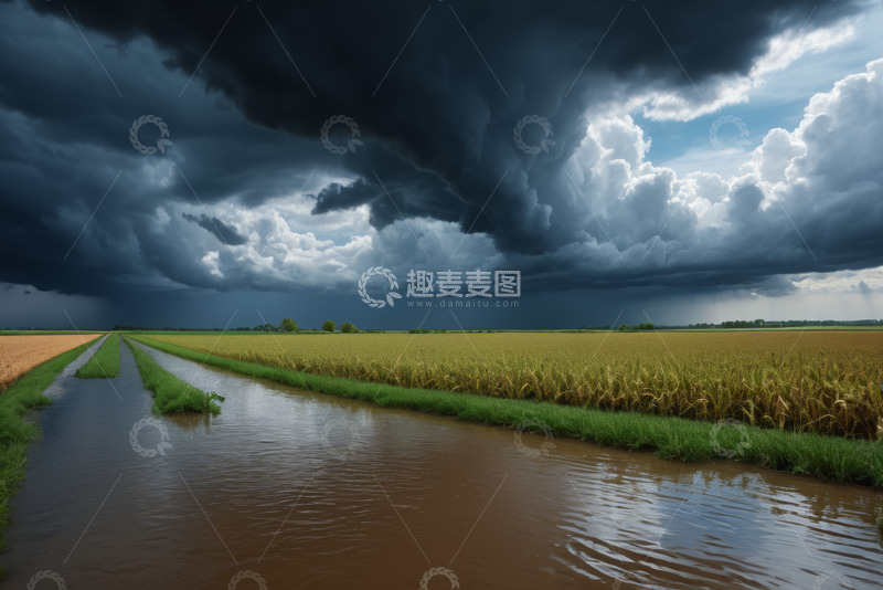 高清大图下载【趣麦麦图】田野上空乌云密布的景象