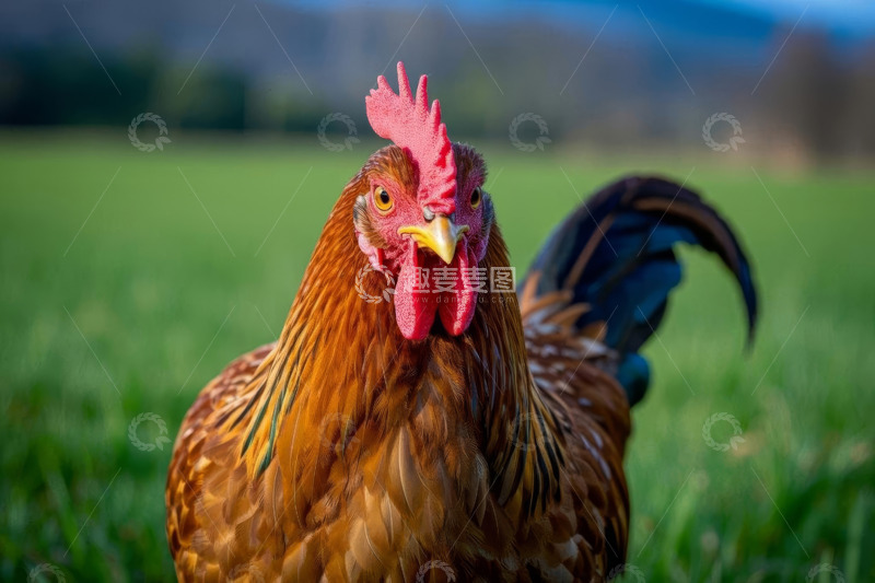 高清大图下载【趣麦麦图】田野中的公鸡特写