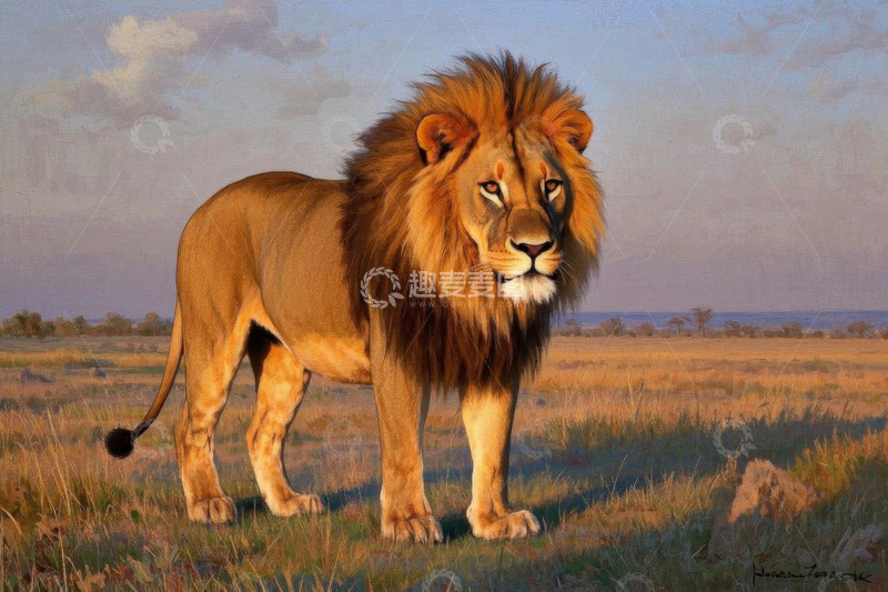 高清大图下载【趣麦麦图】草原上站立的雄狮
