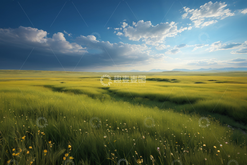 高清大图下载【趣麦麦图】广袤草原与蓝天白云景观