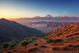 黄昏时分山景自然风光
