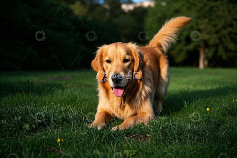 高清大图下载【趣麦麦图】草地上的金毛犬